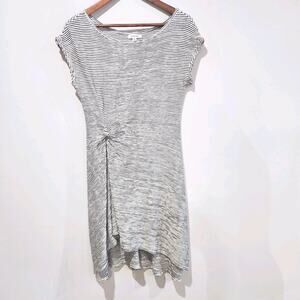 Max Studio Black White Stripe Textured Knit Cap Sleeve Asymmetrical Dress Size M